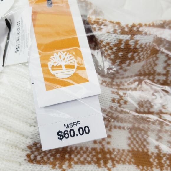 Timberland Tan Buffalo Plaid Scarf 64" LONG 10” WIDE Brown Check Winter Warm New - Picture 4 of 9